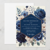 Invitation Mariage Art Floral Navy (Devant / Derrière)