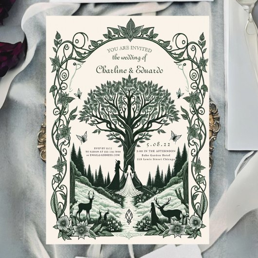 Invitation Mariage Art médiéval fantastique gravure 