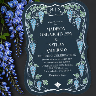 Invitation Mariage Art Nouveau Argent Wisteria Bleu