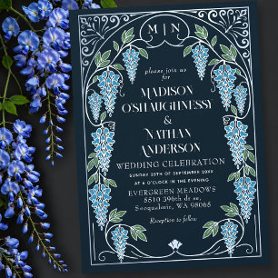 Invitation Mariage Art Nouveau Argent Wisteria Bleu