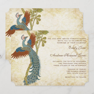 Invitation Mariage Art Nouveau Art Déco Paon Oiseaux