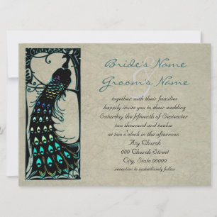 Invitation Mariage Art Nouveau au Paon Vintage Charmant