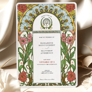 Invitation Mariage Art Nouveau aux Marguerites et Zinnia Rose