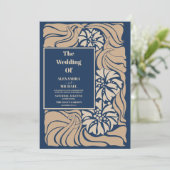 Invitation Mariage Art nouveau bleu classique (Debout devant)