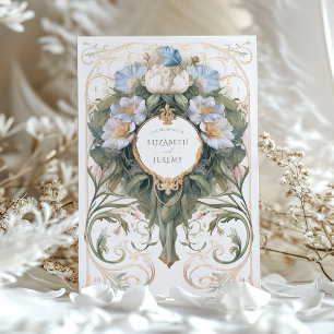 Invitation Mariage Art Nouveau Bleu Classique et Crème