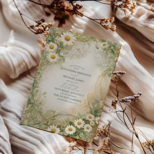Invitation Mariage Art Nouveau Daisies Ivoire Vert