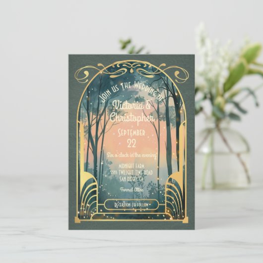 Invitation Mariage Art nouveau de la forêt enchantée (Debout devant)