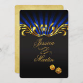 Invitation Mariage Art nouveau de Vegas| bleu or (Devant / Derrière)