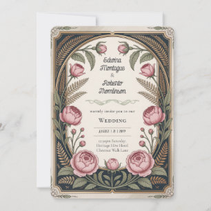 Invitation Mariage Art Nouveau Floral Noir Or