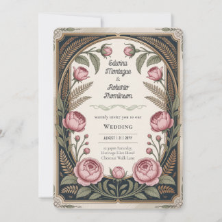 Invitation Mariage Art Nouveau Floral Noir Or