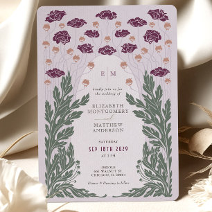 Invitation Mariage Art Nouveau Floral Vintage Lavande