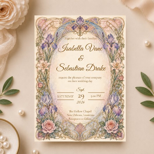 Invitation Mariage Art Nouveau Iris Romantique
