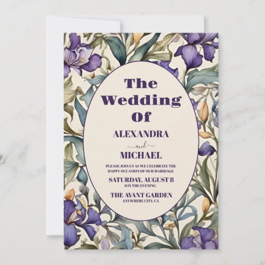 Invitation Mariage Art Nouveau Iris Violet (Devant)