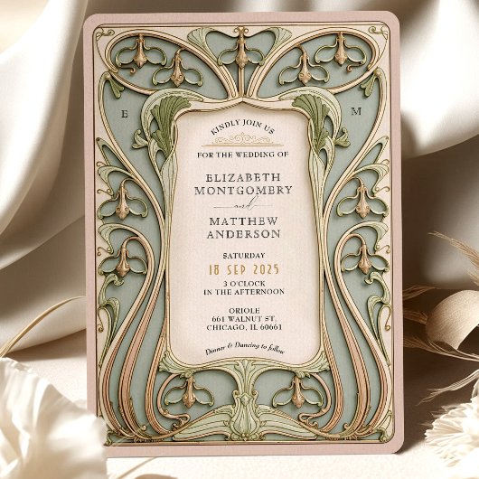 Invitation Mariage Art nouveau romantique aux lys