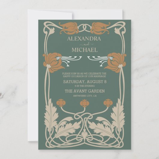 Invitation Mariage Art nouveau vert (Devant)