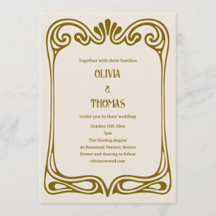 Invitation Mariage Art Nouveau Vintage Élégant Or Brun