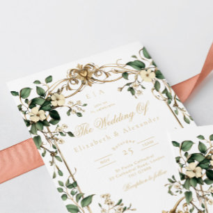 Invitation Mariage Art Nouveau Vintage Floral Vert et or