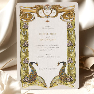 Invitation Mariage Art Nouveau Vintage Plume de Paon