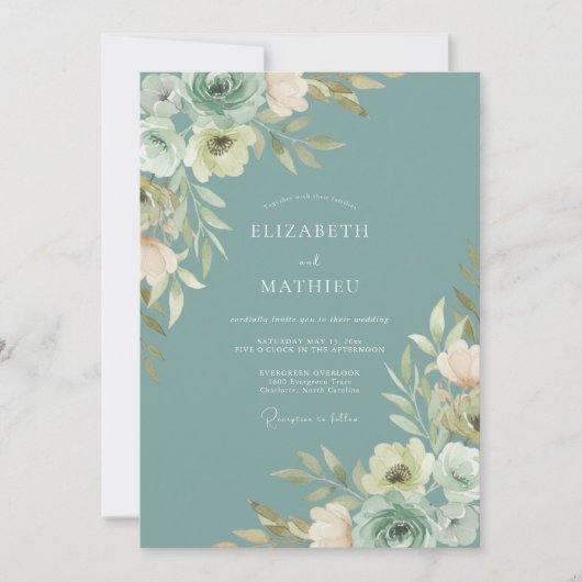 Invitation Mariage Artisanal Feuillage Peint sur Fond Mousse (Devant)