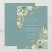 Invitation Mariage Artisanal Feuillage Peint sur Fond Mousse (Devant / Derrière)