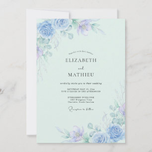 Invitation Mariage Artisanal Feuille de Menthe Pâle Periwinkl