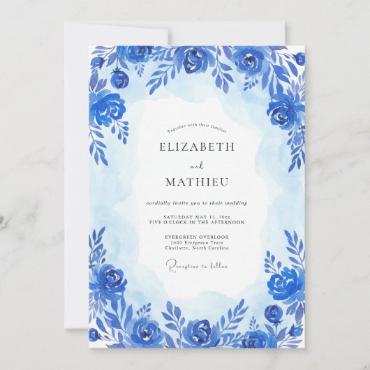 Invitation Mariage Artistic Bloom Bleu de Cobalt (Devant)