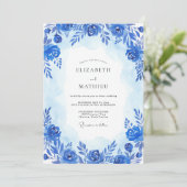 Invitation Mariage Artistic Bloom Bleu de Cobalt (Debout devant)