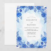 Invitation Mariage Artistic Bloom Bleu de Cobalt (Devant / Derrière)