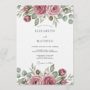 Invitation Mariage Artistic Bloom Rose Poussiéreux