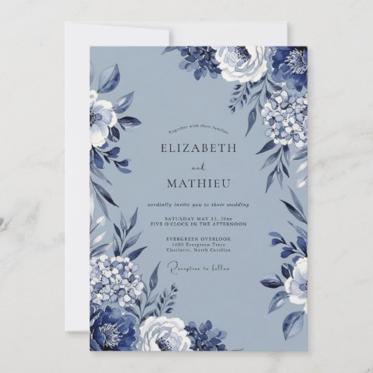 Invitation Mariage Artistique à Fleur Bleue (Devant)