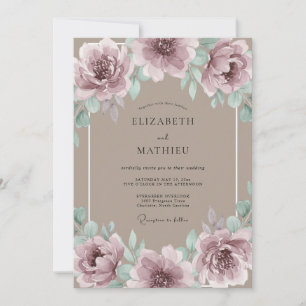 Invitation Mariage artistique à fleurs mauves