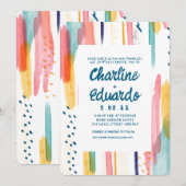 Invitation Mariage artistique Abstrait Aquarelle Brush coloré (Devant / Derrière)