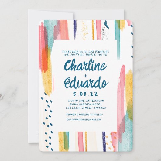 Invitation Mariage artistique Abstrait Aquarelle Brush coloré (Devant)