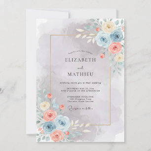 Invitation Mariage artistique aquarelle bleu clair