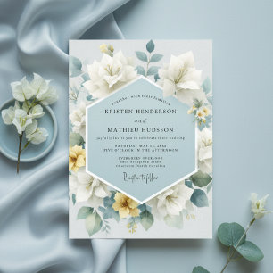 Invitation Mariage Artistique aux Fleurs Bleu Clair