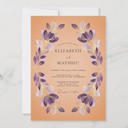 Invitation Mariage Artistique Botanique Améthyste (Devant)