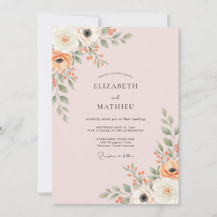 Invitation Mariage Artistique Botanique aux Pêches