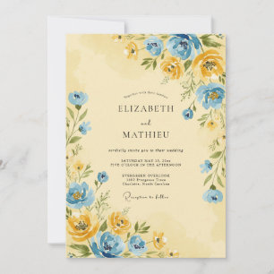 Invitation Mariage artistique botanique jaune de printemps