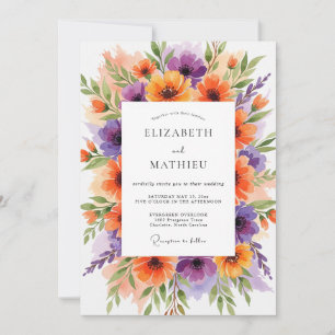 Invitation Mariage Artistique Botanique Orange Violet