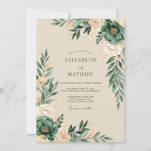 Invitation Mariage Artistique Botanique Vert Chasseur