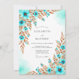 Invitation Mariage Artistique Côtiers Aqua Bronze