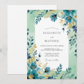Invitation Mariage artistique de printemps sarcelle ocre (Devant / Derrière)