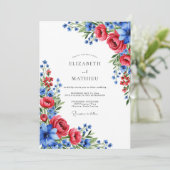 Invitation Mariage artistique d'été bleu cramoisi (Debout devant)
