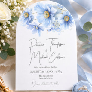 Invitation Mariage artistique écrit à la main Bleu Poppy de l