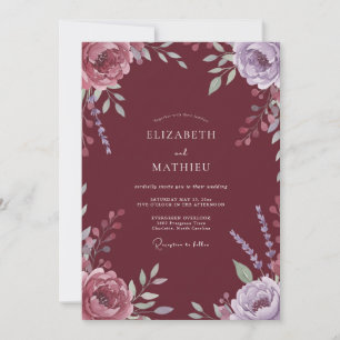 Invitation Mariage Artistique Fleur Cramoisi