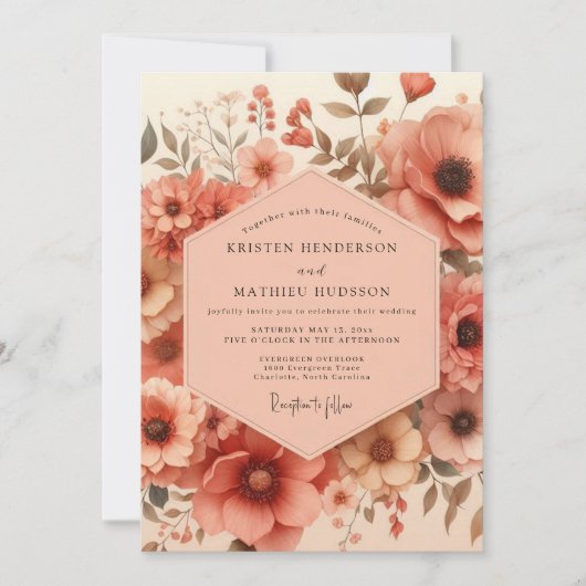 Invitation Mariage Artistique Fleur de Corail (Devant)