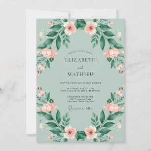 Invitation Mariage Artistique Fleurissant Vert Sauge