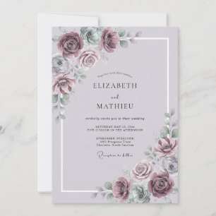 Invitation Mariage Artistique Fleurs Rose Poussiéreux