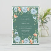 Invitation Mariage artistique floral déployé sarcelle (Debout devant)