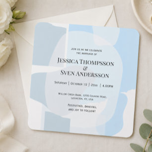 Invitation Mariage Artistique Minimaliste Abstrait Bleu Moder